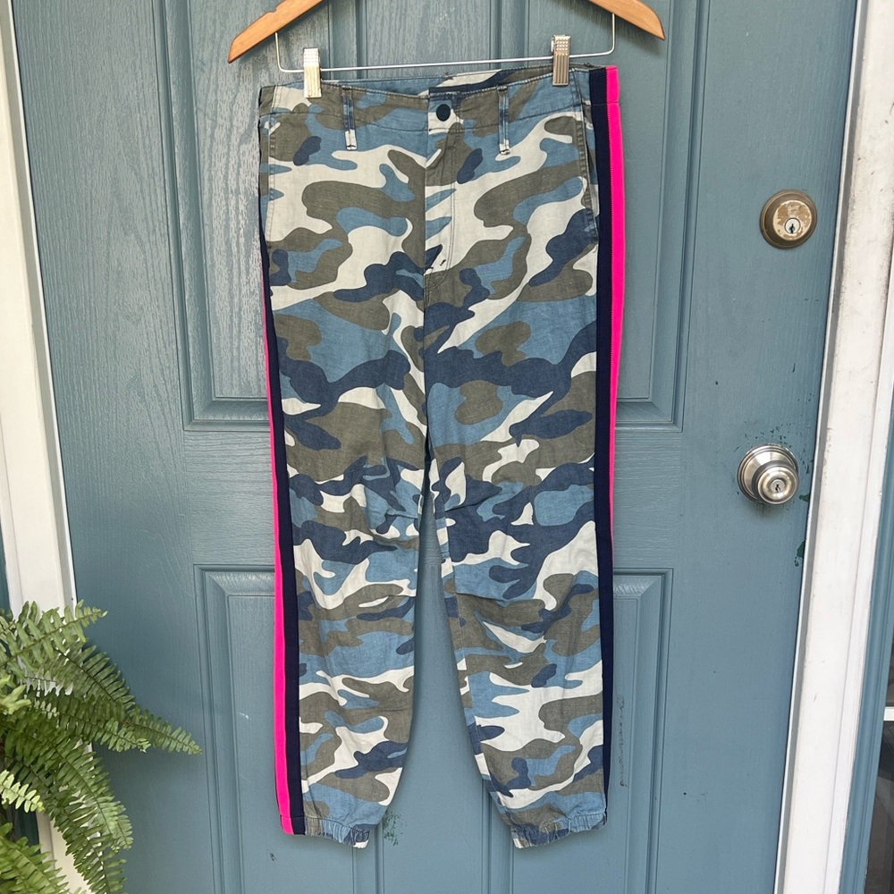 MOTHER Camo Jeans with Pink & Navy Side Stripe